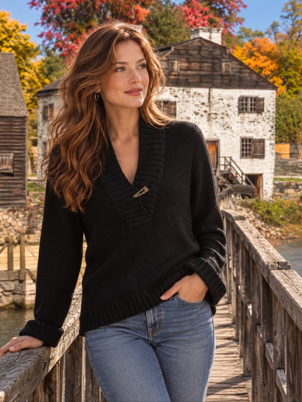 Lauren Ralph Lauren Black 100% Cotton Knit Horned Button Sweater Size Medium